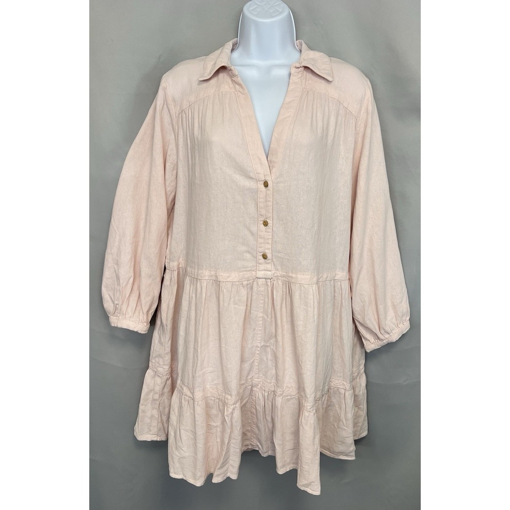 Zara Light Pink Women's Linen Sz Medium Long Sleeves Dress New